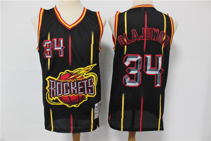 Men Houston Rockets #34 Olajuwon black Throwback NBA Jersey Print->houston rockets->NBA Jersey